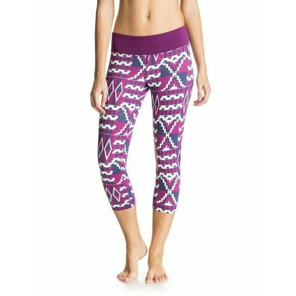 Roxy Women's Purple Combo Own It Dry Flight Active Capri Pants $52 Size M